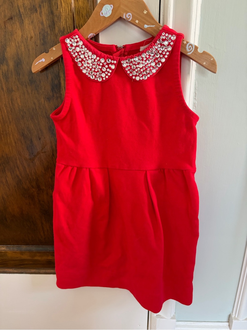 Crewcuts Red Sleeveless Dress with Beaded Peter Pan Collar